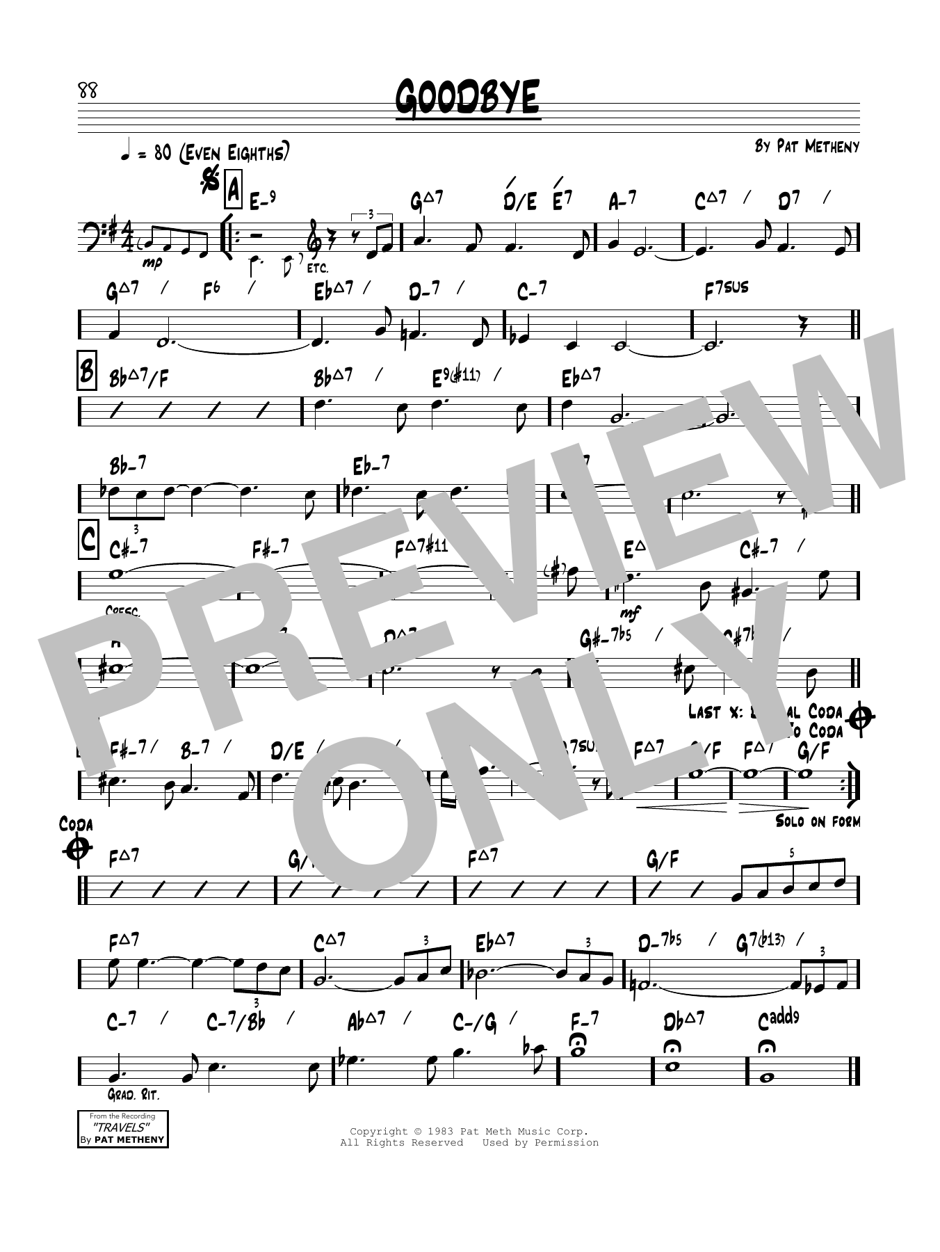 Pat Metheny Goodbye Sheet Music Notes & Chords for Real Book – Melody & Chords - Download or Print PDF