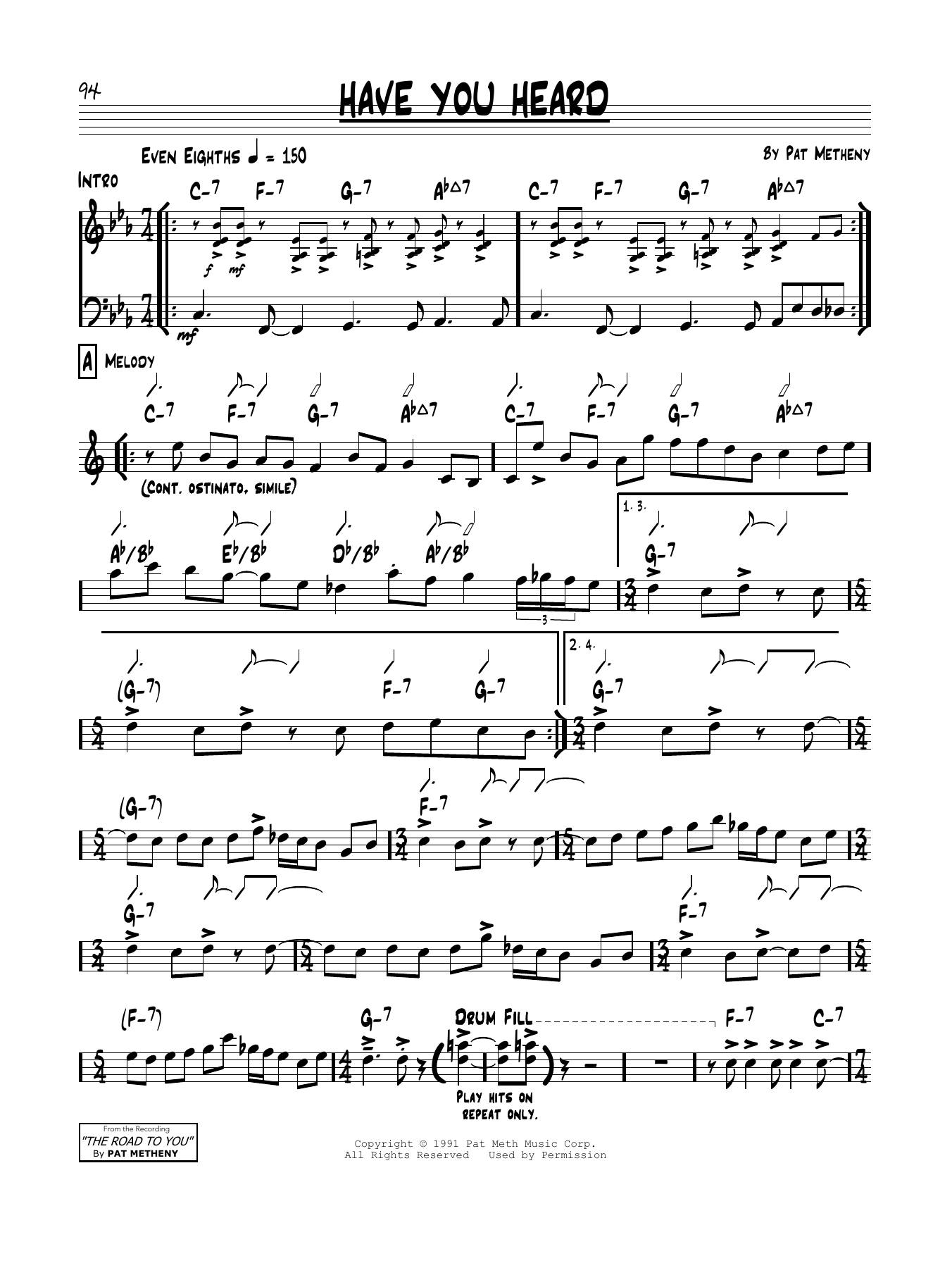 Pat Metheny Have You Heard Sheet Music Notes & Chords for Real Book – Melody & Chords - Download or Print PDF