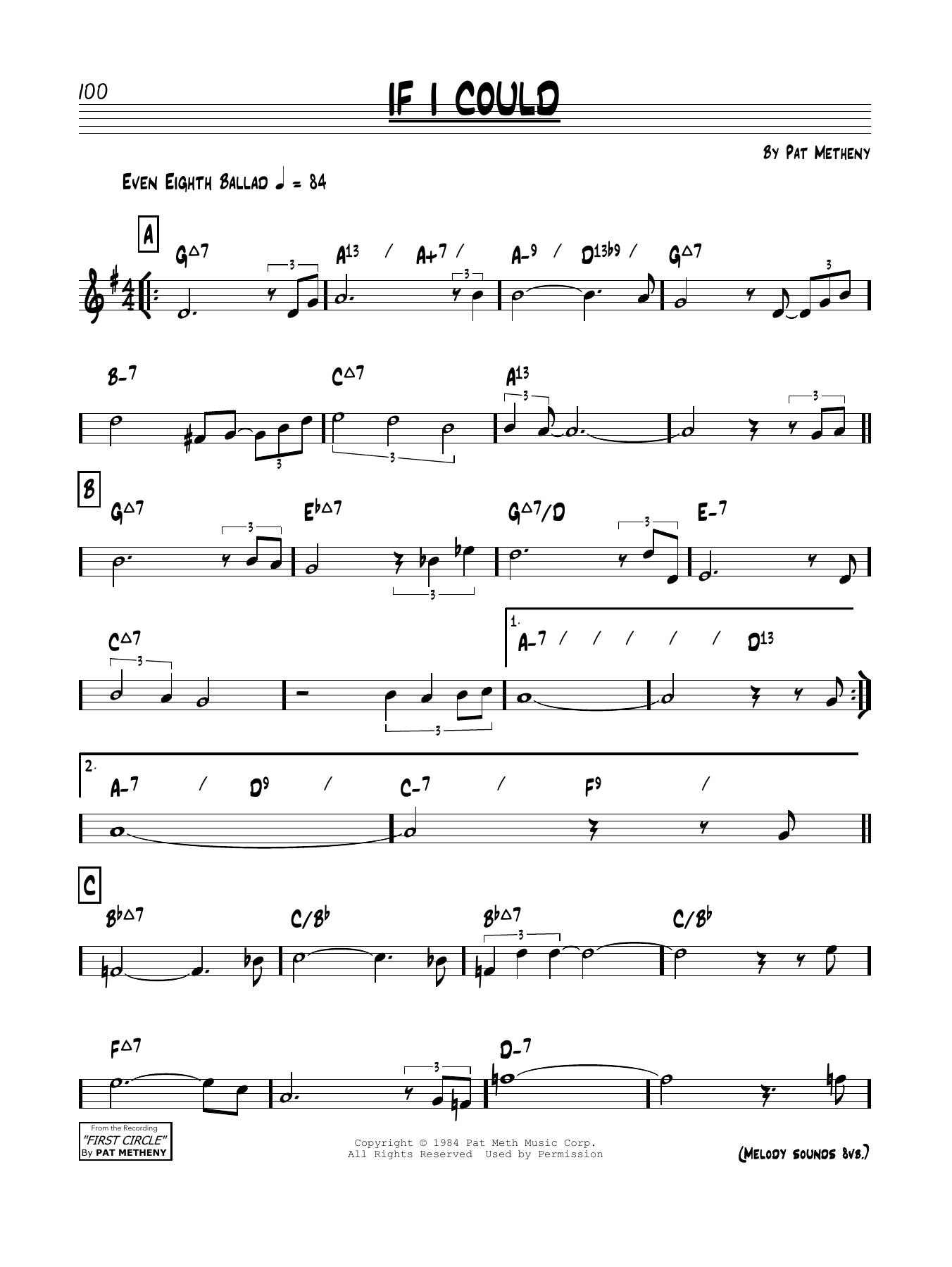 Pat Metheny If I Could Sheet Music Notes & Chords for Real Book – Melody & Chords - Download or Print PDF