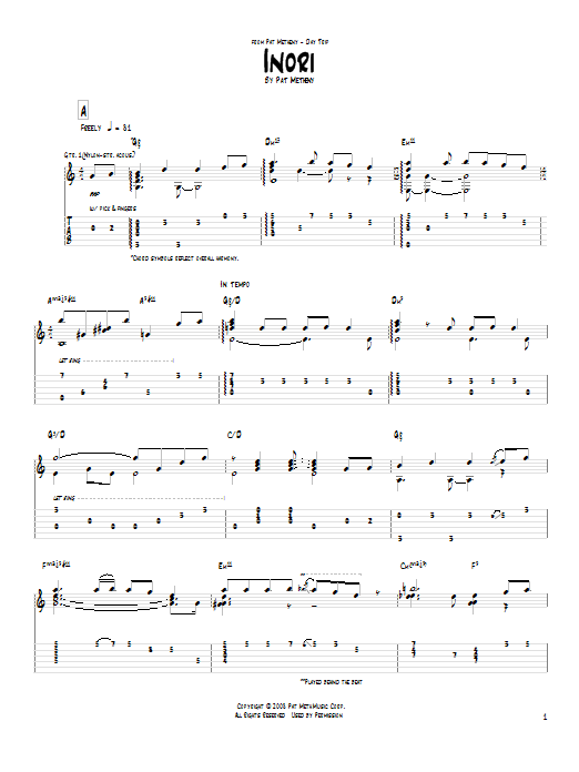 Pat Metheny Inori Sheet Music Notes & Chords for Real Book – Melody & Chords - Download or Print PDF