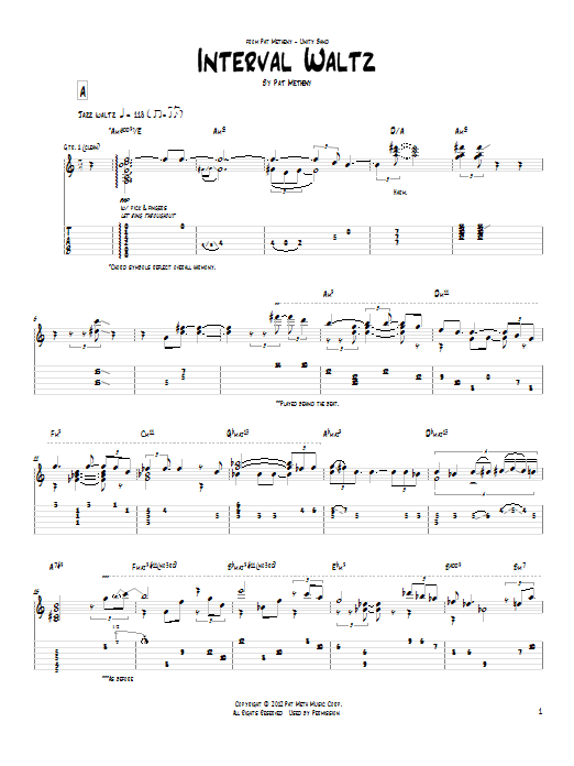 Pat Metheny Interval Waltz Sheet Music Notes & Chords for Guitar Tab - Download or Print PDF