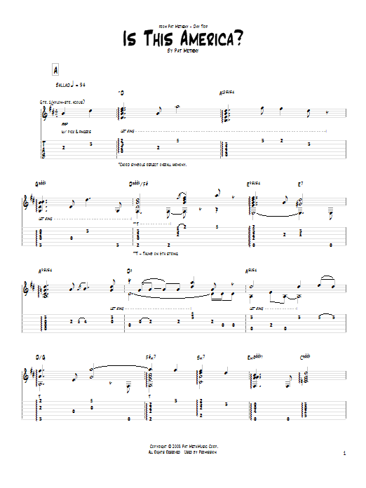 Pat Metheny Is This America? Sheet Music Notes & Chords for Guitar Tab - Download or Print PDF