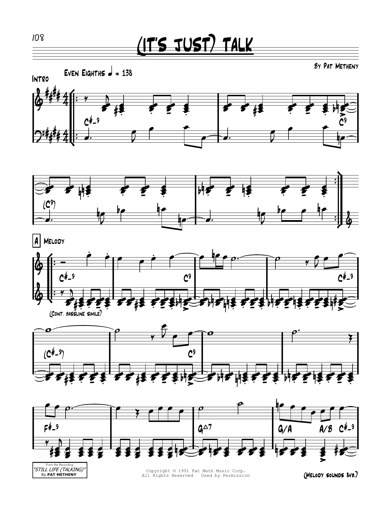 Pat Metheny (It's Just) Talk Sheet Music Notes & Chords for Real Book – Melody & Chords - Download or Print PDF
