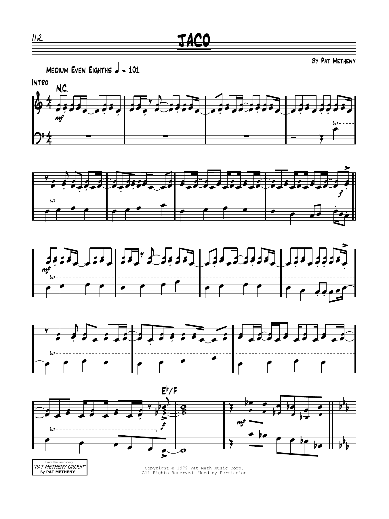 Pat Metheny Jaco Sheet Music Notes & Chords for Real Book – Melody & Chords - Download or Print PDF