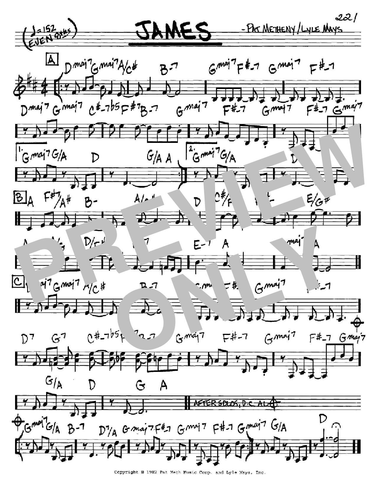 Pat Metheny James Sheet Music Notes & Chords for Real Book - Melody & Chords - C Instruments - Download or Print PDF