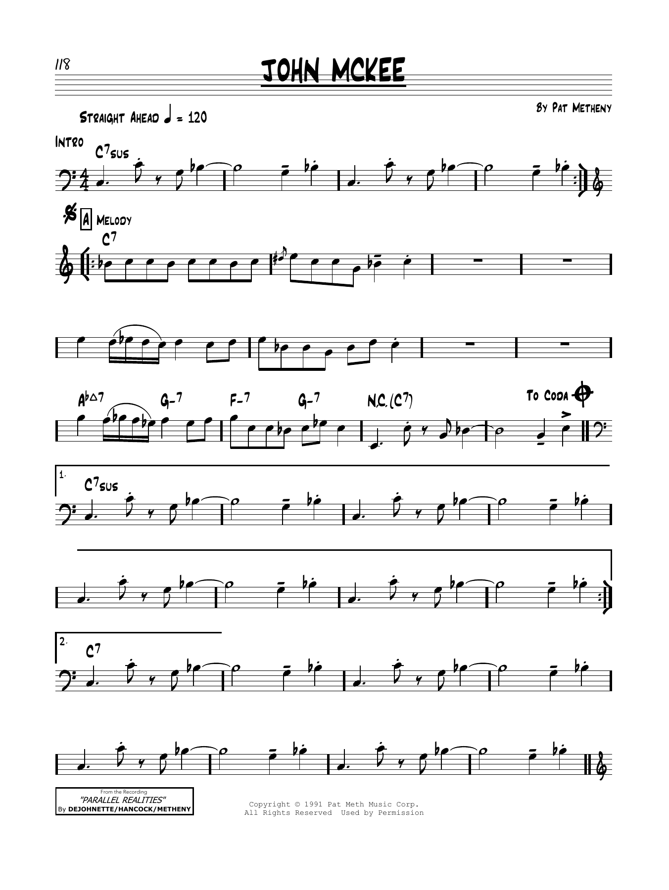 Pat Metheny John McKee Sheet Music Notes & Chords for Real Book – Melody & Chords - Download or Print PDF