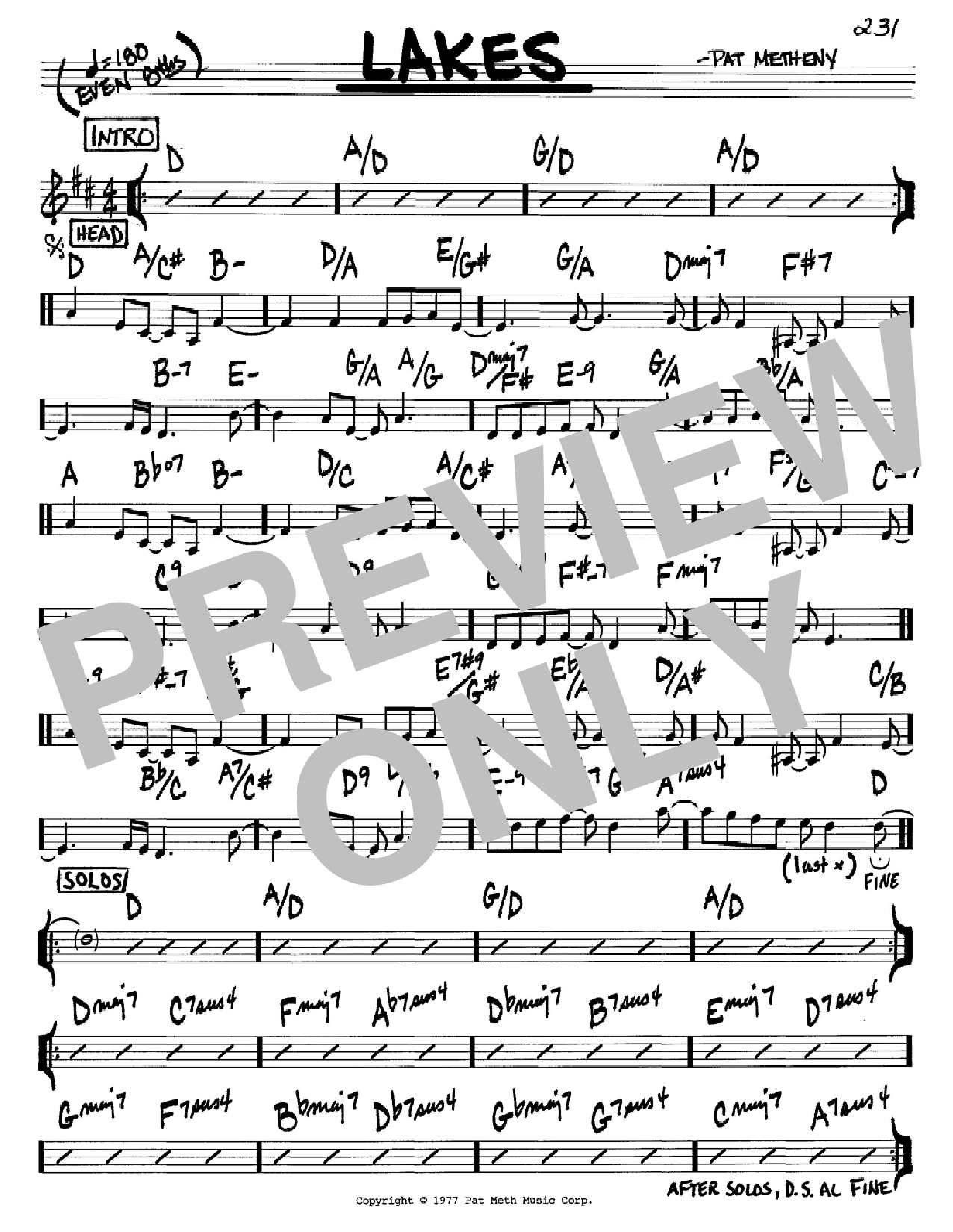 Pat Metheny Lakes Sheet Music Notes & Chords for Real Book - Melody & Chords - C Instruments - Download or Print PDF