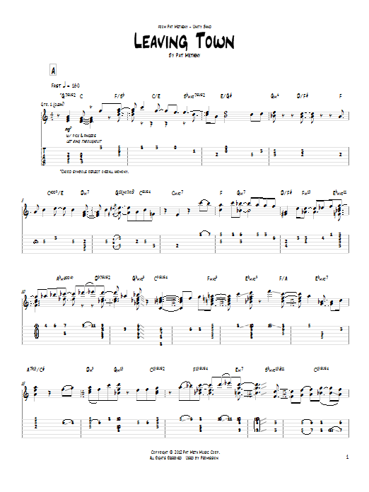 Pat Metheny Leaving Town Sheet Music Notes & Chords for Guitar Tab - Download or Print PDF