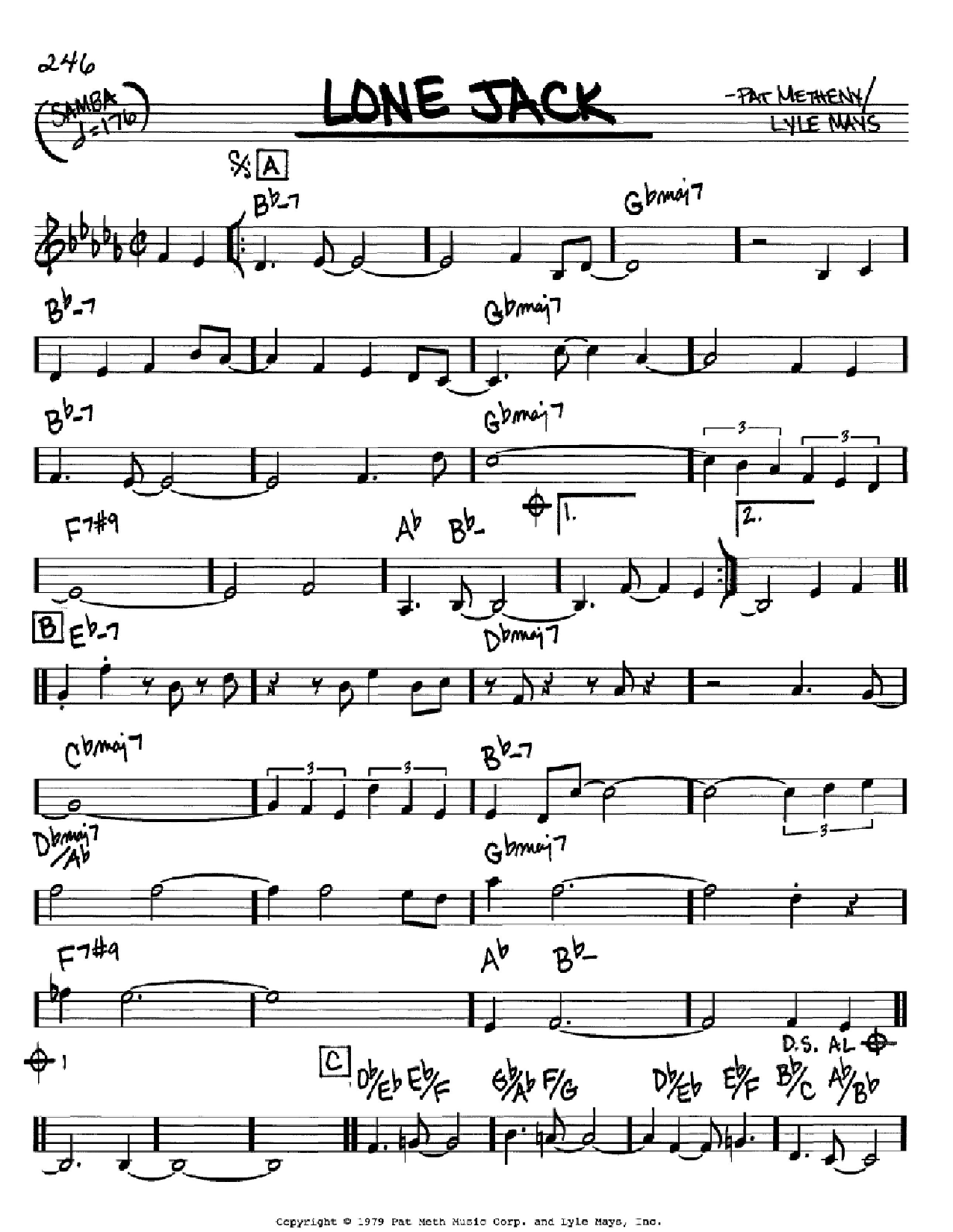Pat Metheny Lone Jack Sheet Music Notes & Chords for Real Book – Melody & Chords - Download or Print PDF