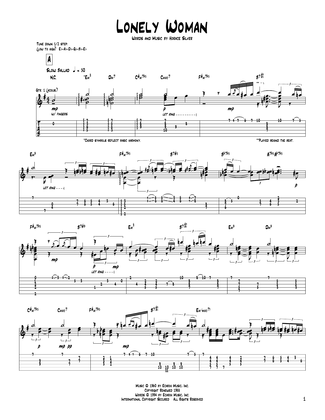 Pat Metheny Lonely Woman Sheet Music Notes & Chords for Guitar Tab - Download or Print PDF
