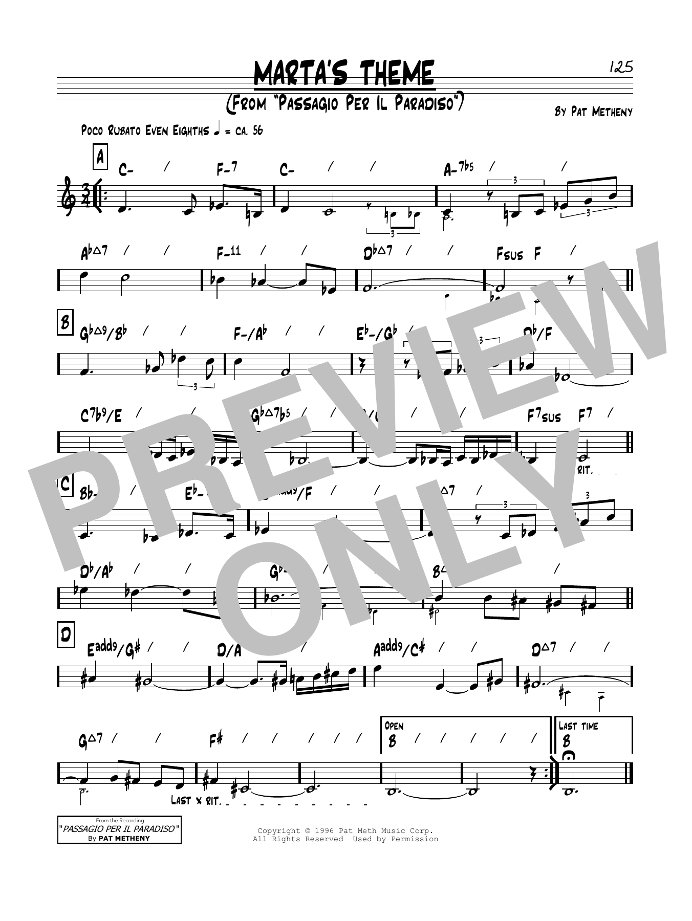 Pat Metheny Marta's Theme Sheet Music Notes & Chords for Real Book – Melody & Chords - Download or Print PDF