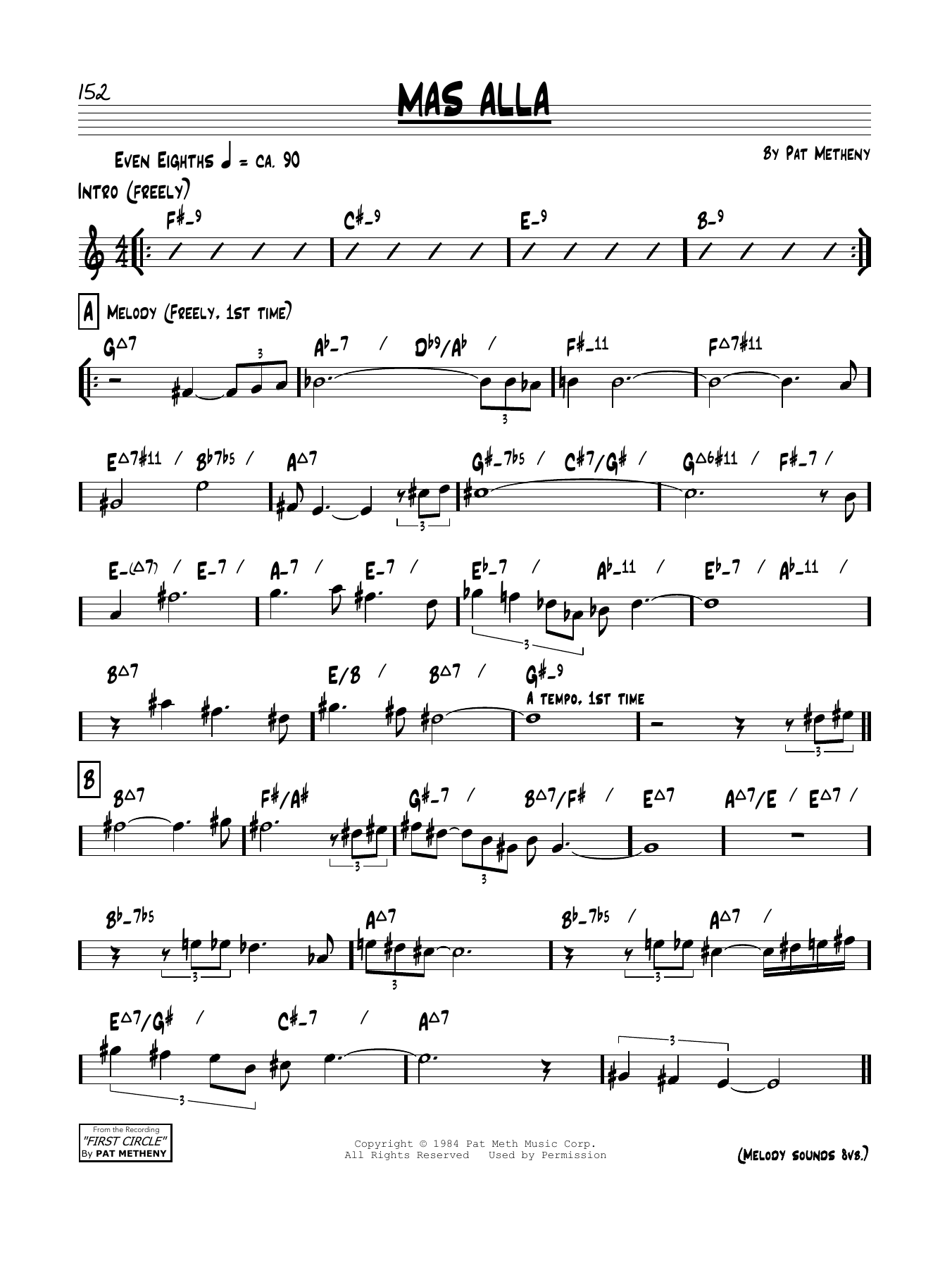 Pat Metheny Mas Alla Sheet Music Notes & Chords for Piano Solo - Download or Print PDF