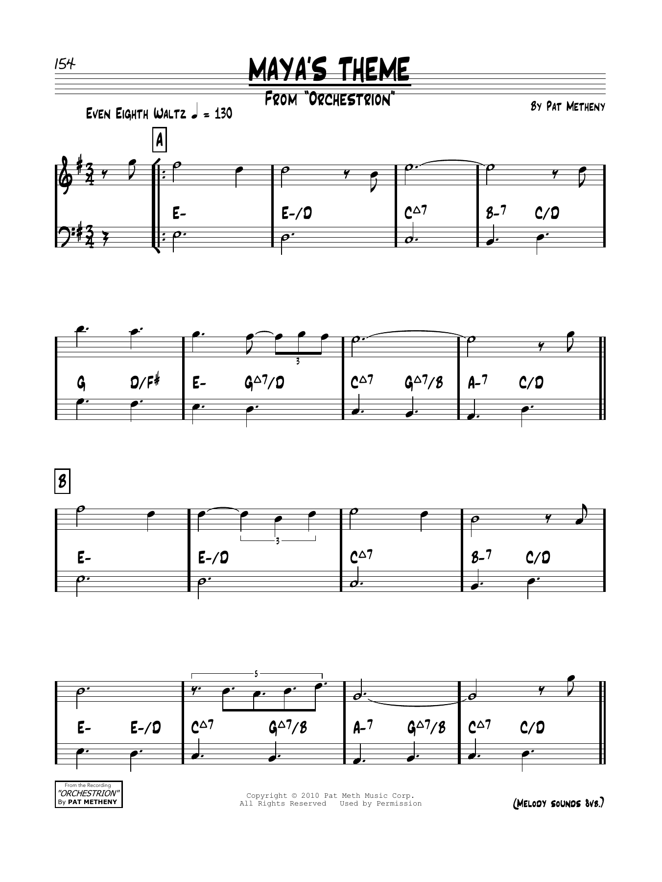 Pat Metheny Maya's Theme Sheet Music Notes & Chords for Real Book – Melody & Chords - Download or Print PDF
