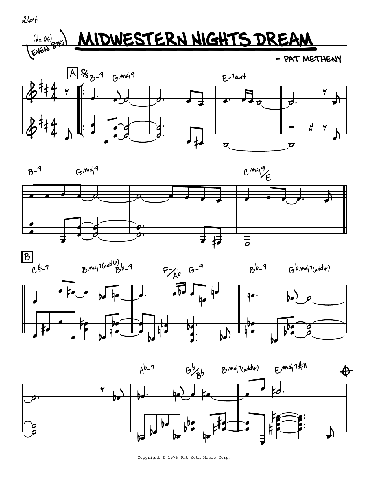 Pat Metheny Midwestern Nights Dream [Reharmonized version] (arr. Jack Grassel) Sheet Music Notes & Chords for Real Book – Melody & Chords - Download or Print PDF