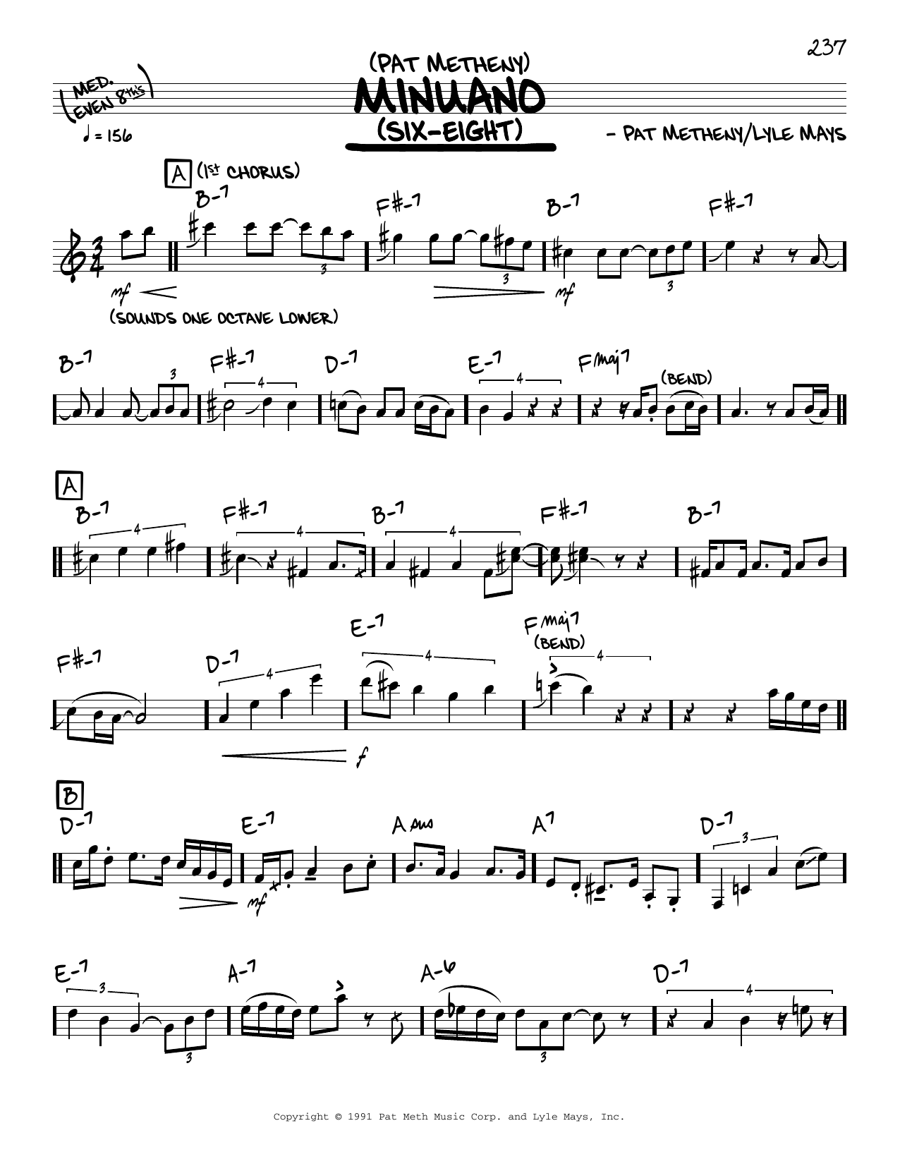 Pat Metheny Minuano (Six-Eight) (solo only) Sheet Music Notes & Chords for Real Book – Melody & Chords - Download or Print PDF