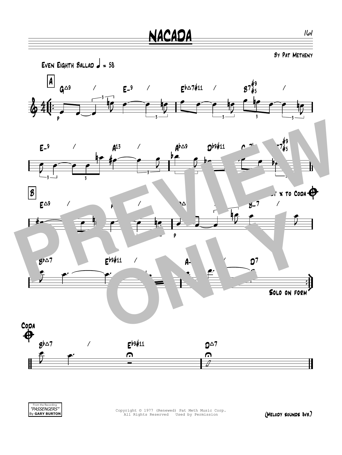 Pat Metheny Nacada Sheet Music Notes & Chords for Real Book – Melody & Chords - Download or Print PDF