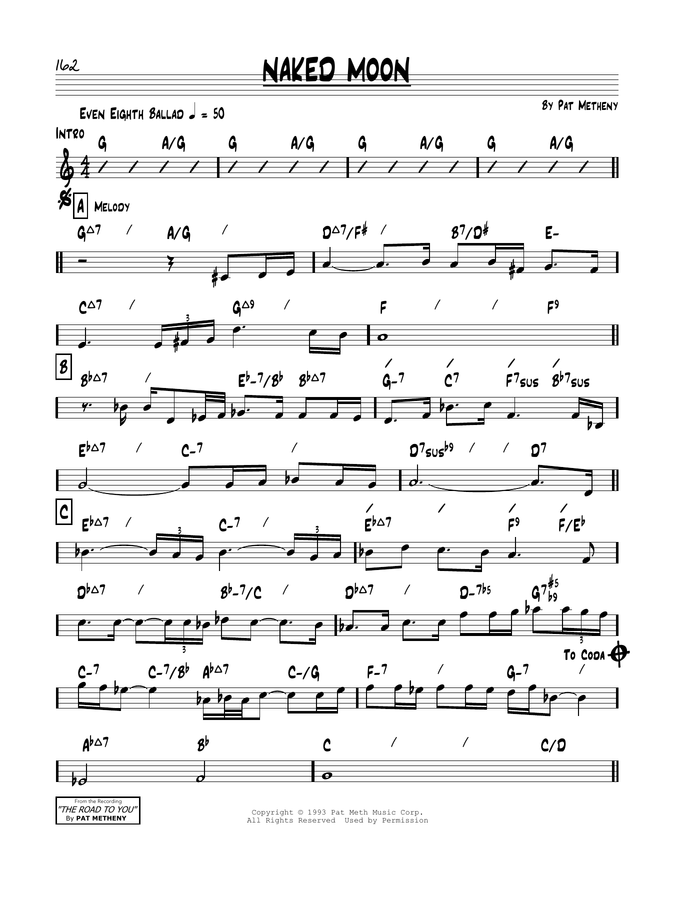 Pat Metheny Naked Moon Sheet Music Notes & Chords for Real Book – Melody & Chords - Download or Print PDF