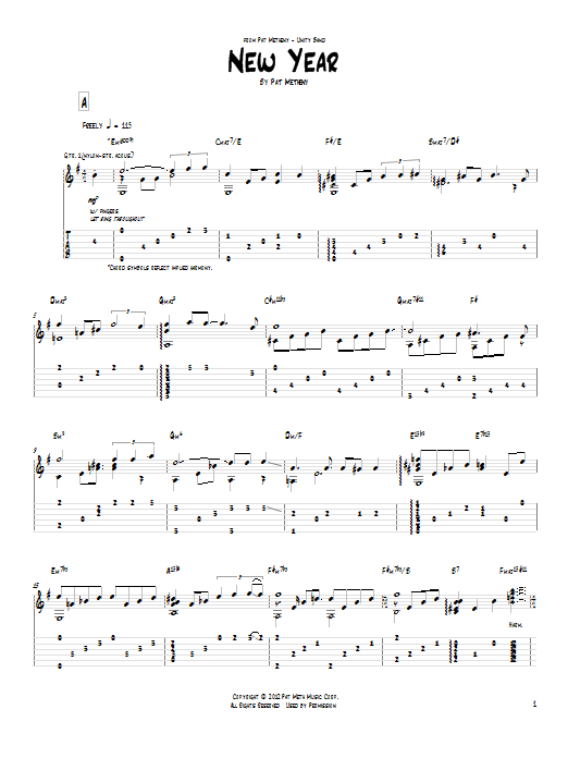 Pat Metheny New Year Sheet Music Notes & Chords for Guitar Tab - Download or Print PDF