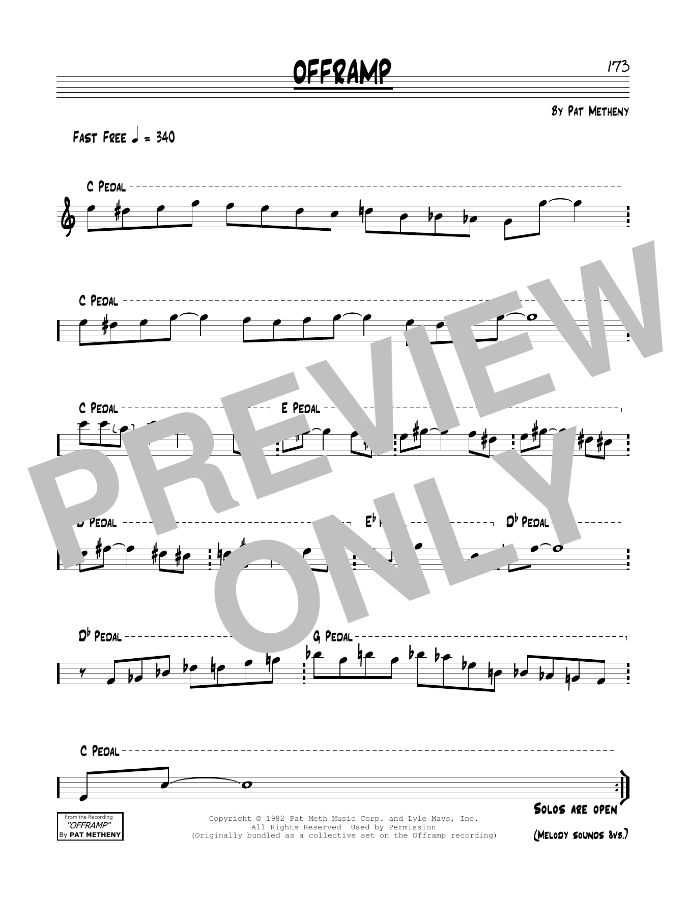 Pat Metheny Offramp Sheet Music Notes & Chords for Real Book – Melody & Chords - Download or Print PDF