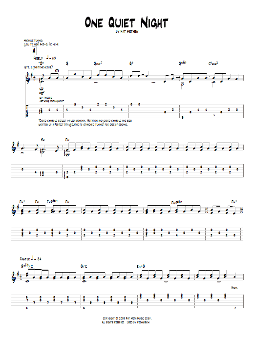 Pat Metheny One Quiet Night Sheet Music Notes & Chords for Guitar Tab - Download or Print PDF