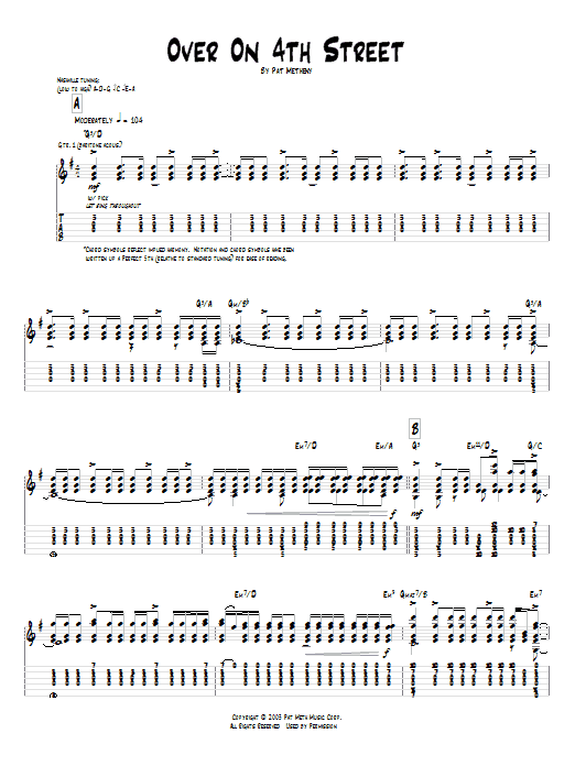 Pat Metheny Over On 4th Street Sheet Music Notes & Chords for Guitar Tab - Download or Print PDF