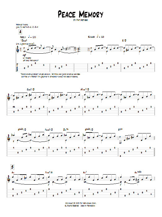 Pat Metheny Peace Memory Sheet Music Notes & Chords for Guitar Tab - Download or Print PDF