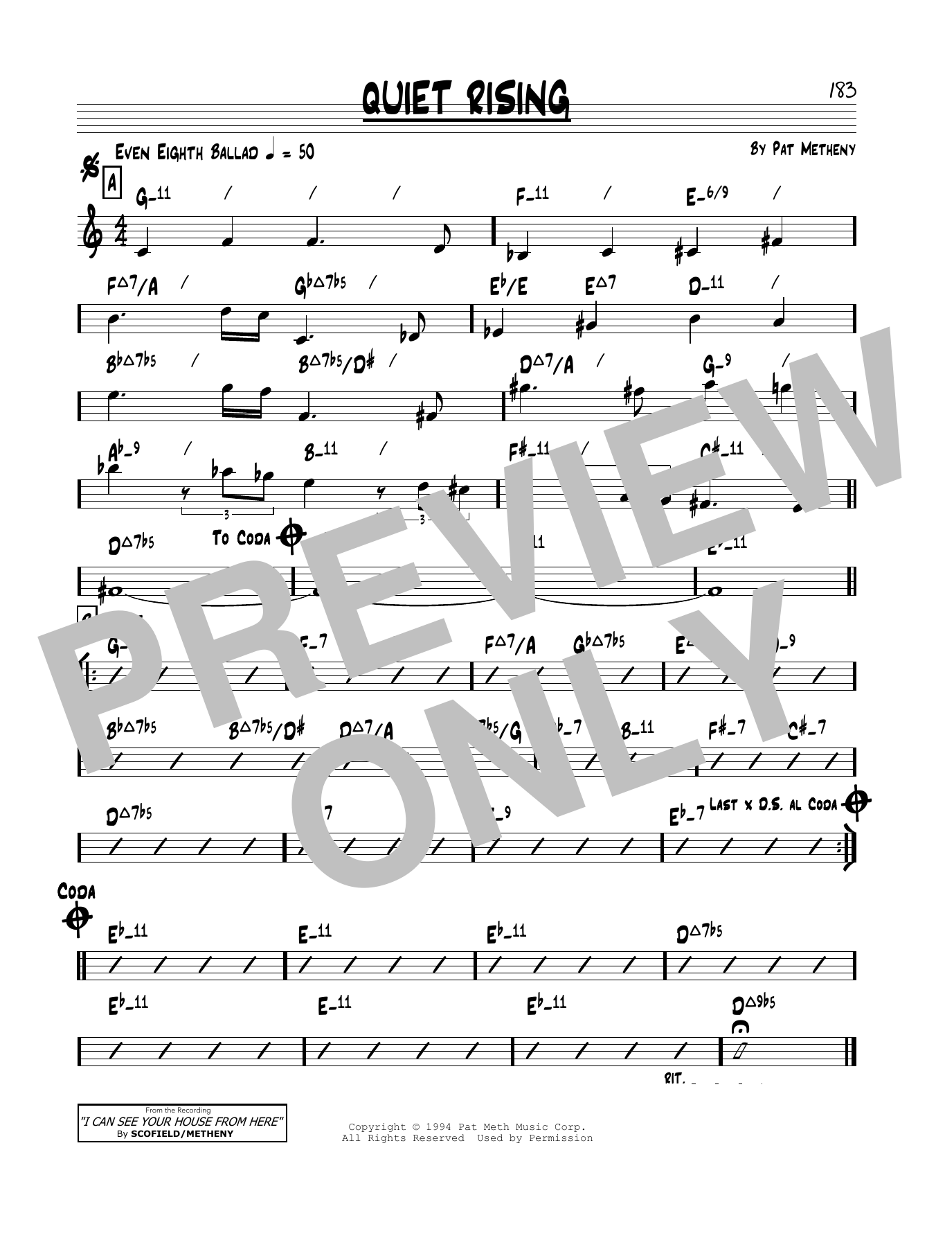 Pat Metheny Quiet Rising Sheet Music Notes & Chords for Real Book – Melody & Chords - Download or Print PDF