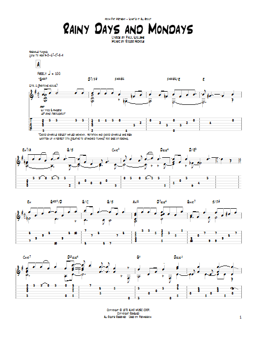 Pat Metheny Rainy Days And Mondays Sheet Music Notes & Chords for Guitar Tab - Download or Print PDF