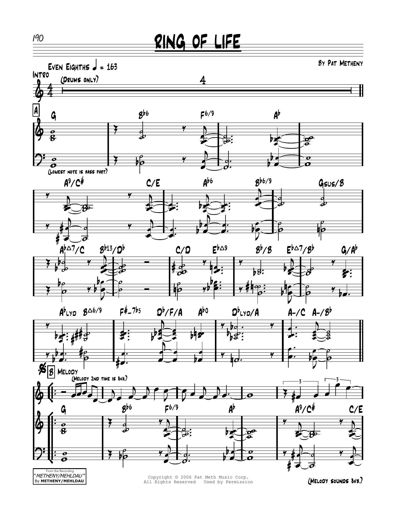 Pat Metheny Ring Of Life Sheet Music Notes & Chords for Real Book – Melody & Chords - Download or Print PDF