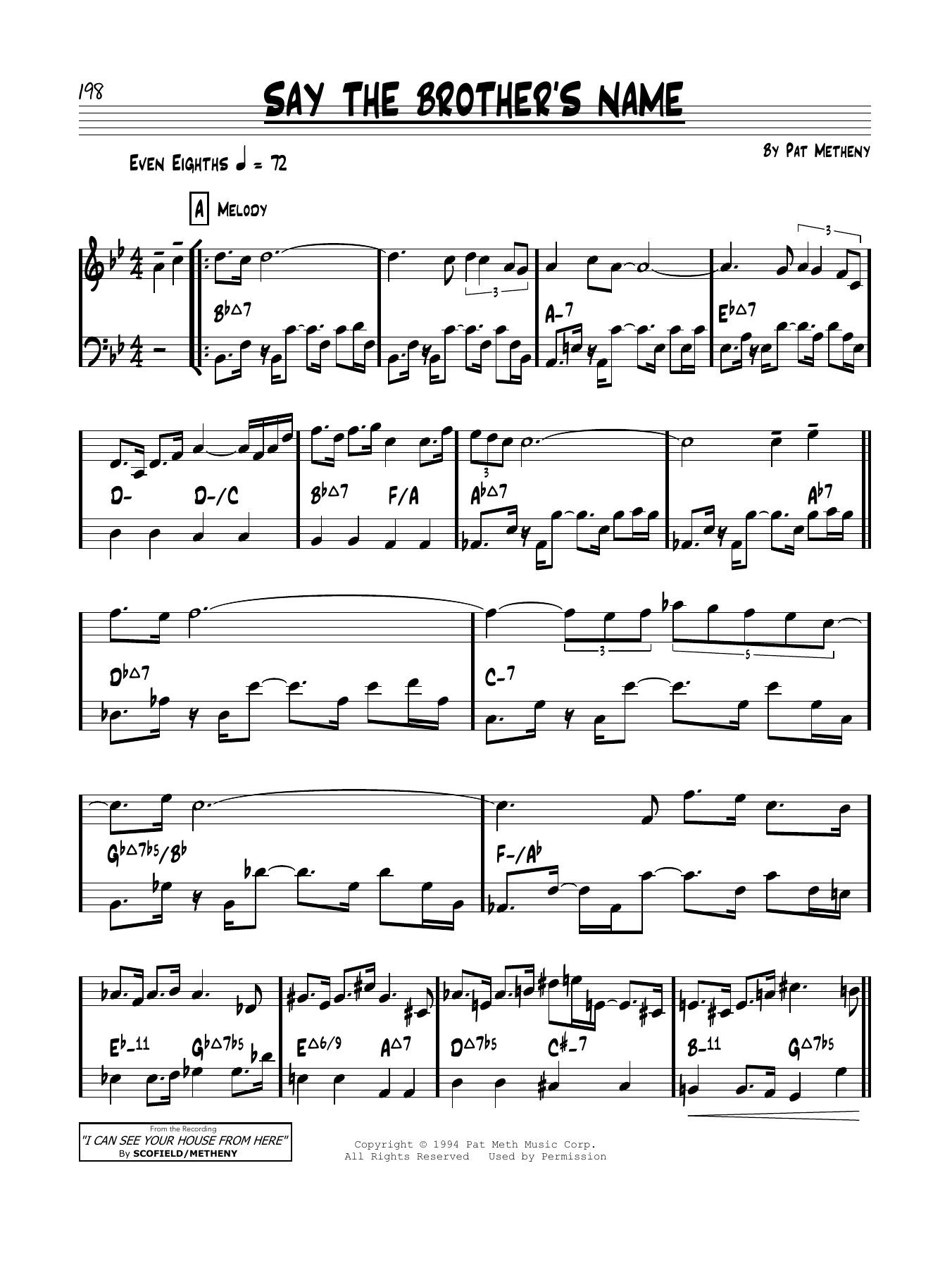 Pat Metheny Say The Brother's Name Sheet Music Notes & Chords for Real Book – Melody & Chords - Download or Print PDF