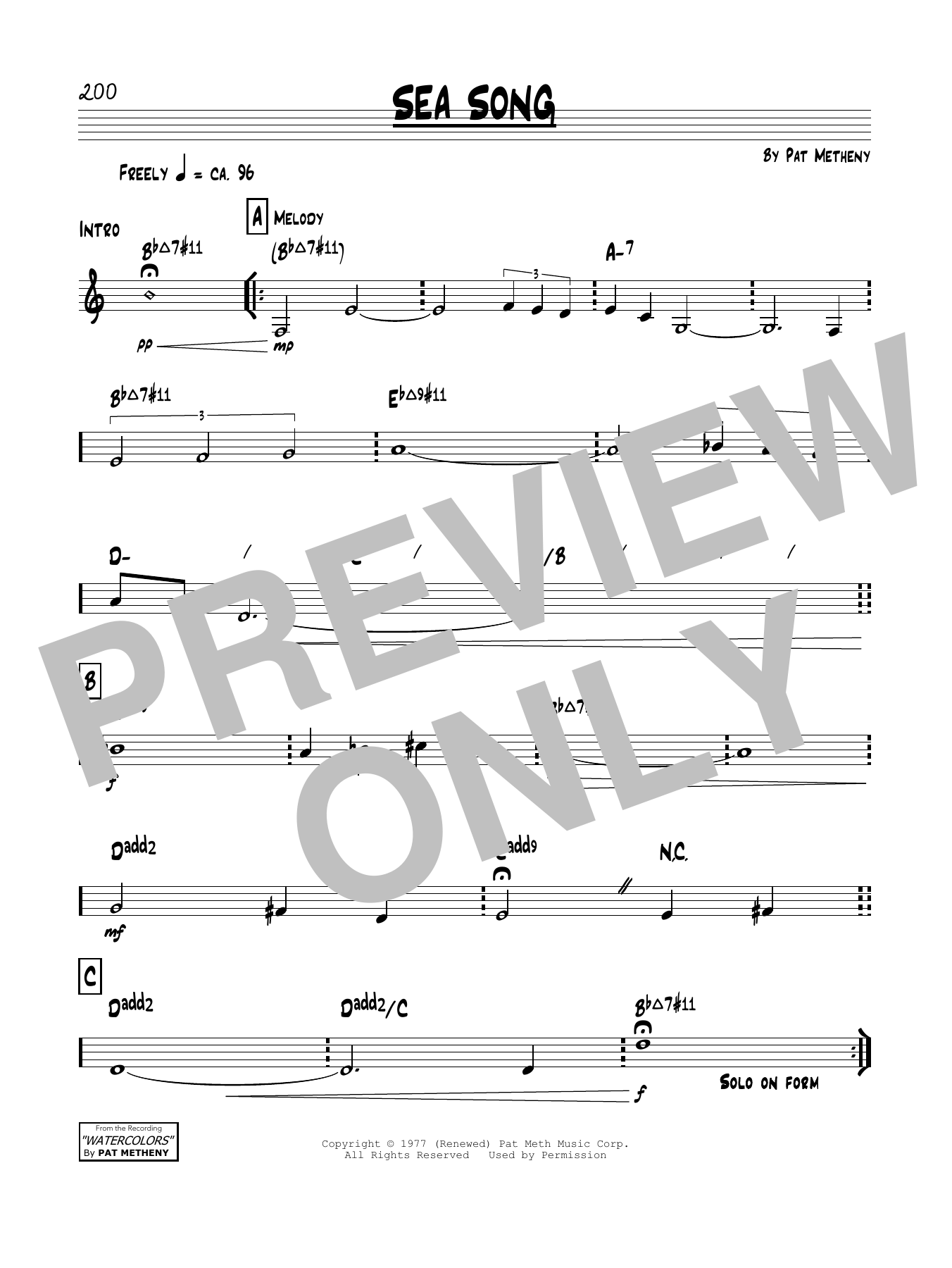 Pat Metheny Sea Song Sheet Music Notes & Chords for Real Book – Melody & Chords - Download or Print PDF