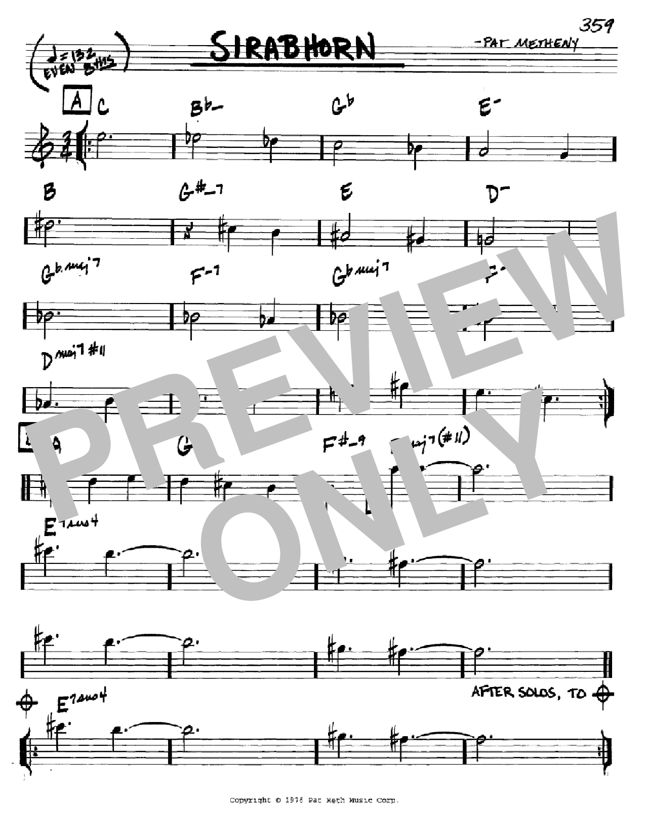 Pat Metheny Sirabhorn Sheet Music Notes & Chords for Real Book - Melody & Chords - Eb Instruments - Download or Print PDF
