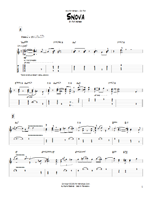 Pat Metheny Snova Sheet Music Notes & Chords for Guitar Tab - Download or Print PDF
