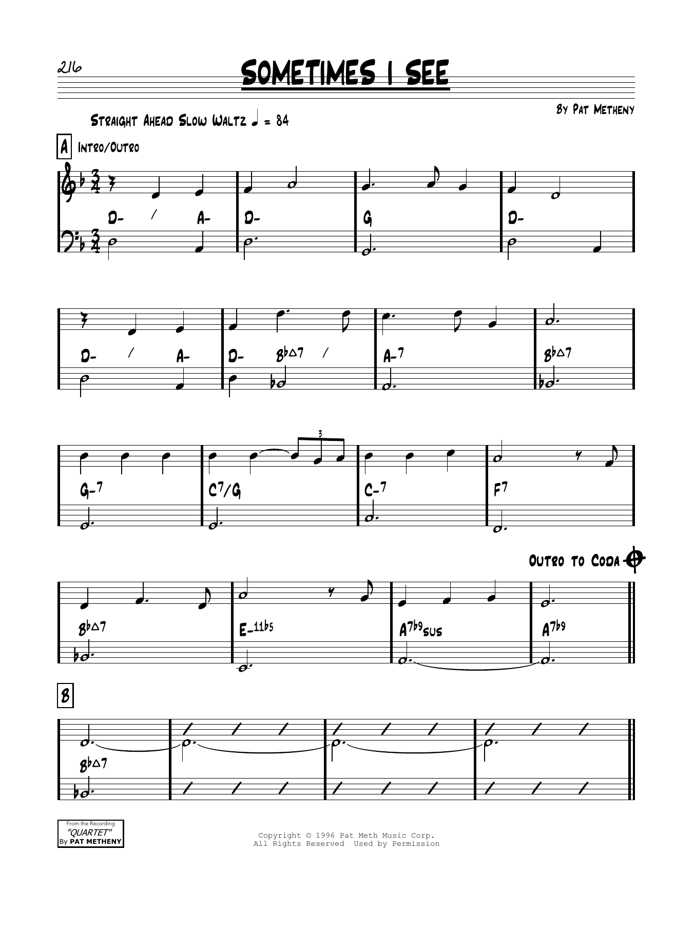 Pat Metheny Sometimes I See Sheet Music Notes & Chords for Real Book – Melody & Chords - Download or Print PDF