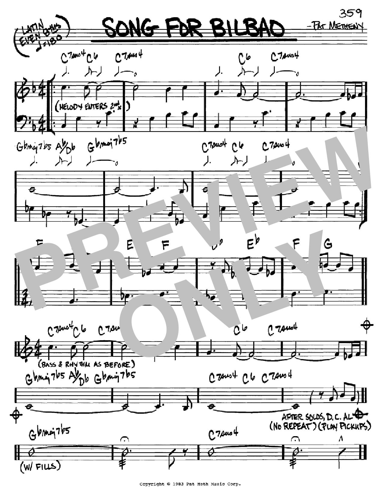 Pat Metheny Song For Bilbao Sheet Music Notes & Chords for Real Book – Melody & Chords - Download or Print PDF