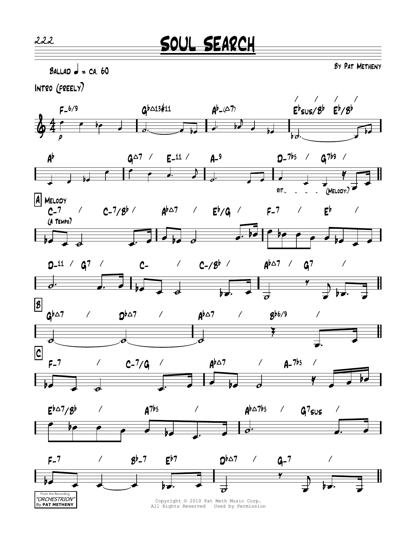Pat Metheny Soul Search Sheet Music Notes & Chords for Real Book – Melody & Chords - Download or Print PDF