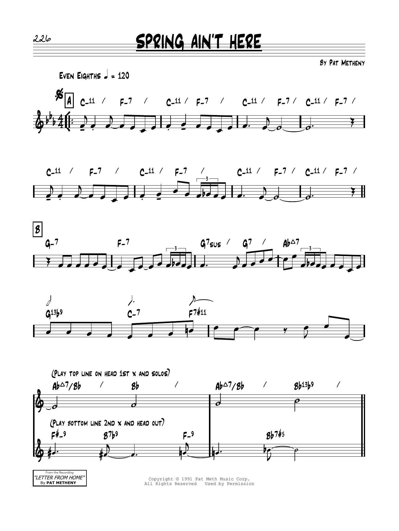 Pat Metheny Spring Ain't Here Sheet Music Notes & Chords for Real Book – Melody & Chords - Download or Print PDF