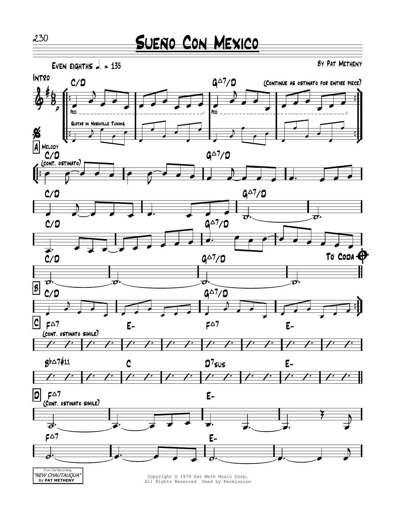Pat Metheny Sueno Con Mexico Sheet Music Notes & Chords for Real Book – Melody & Chords - Download or Print PDF