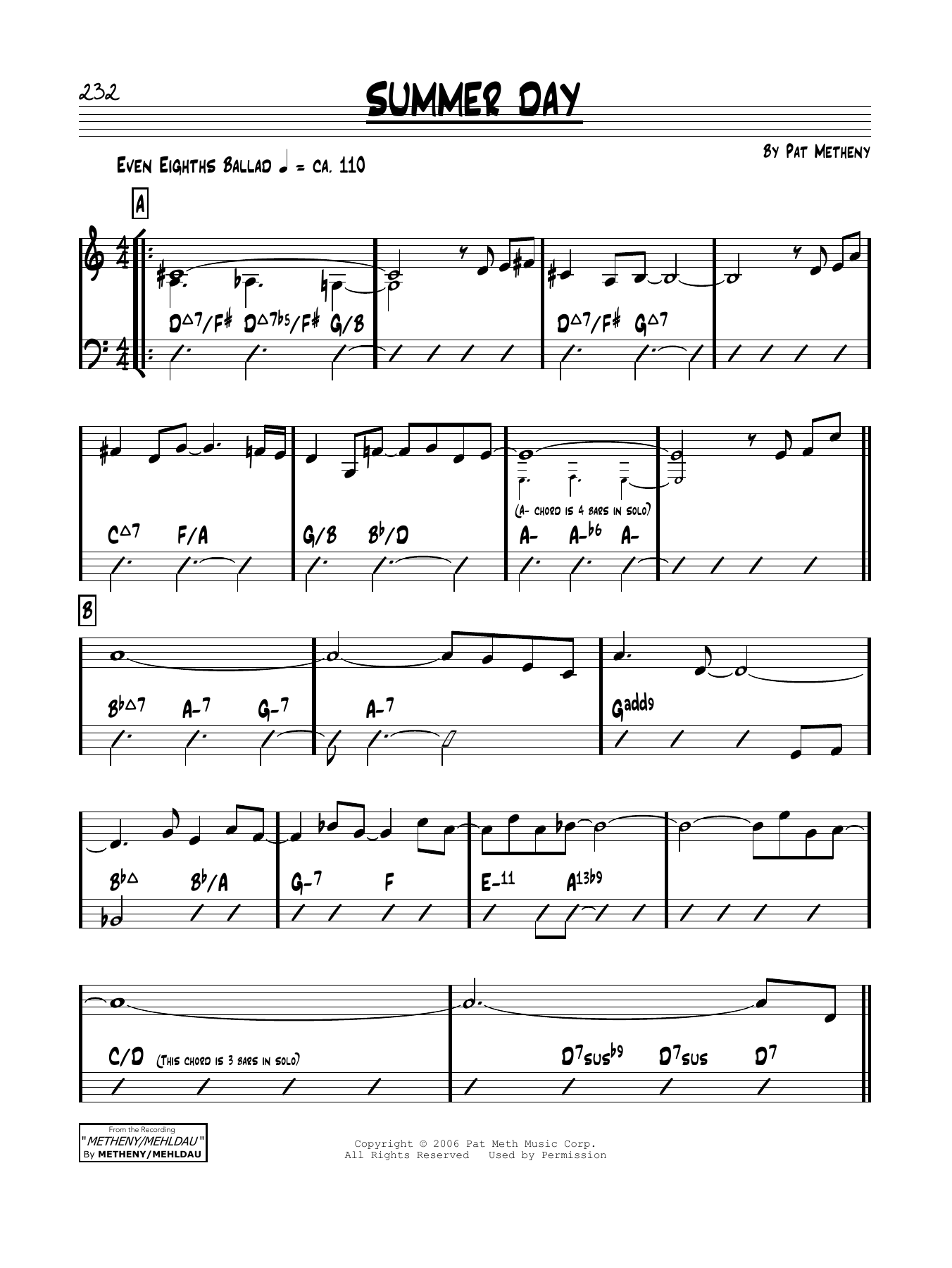 Pat Metheny Summer Day Sheet Music Notes & Chords for Real Book – Melody & Chords - Download or Print PDF