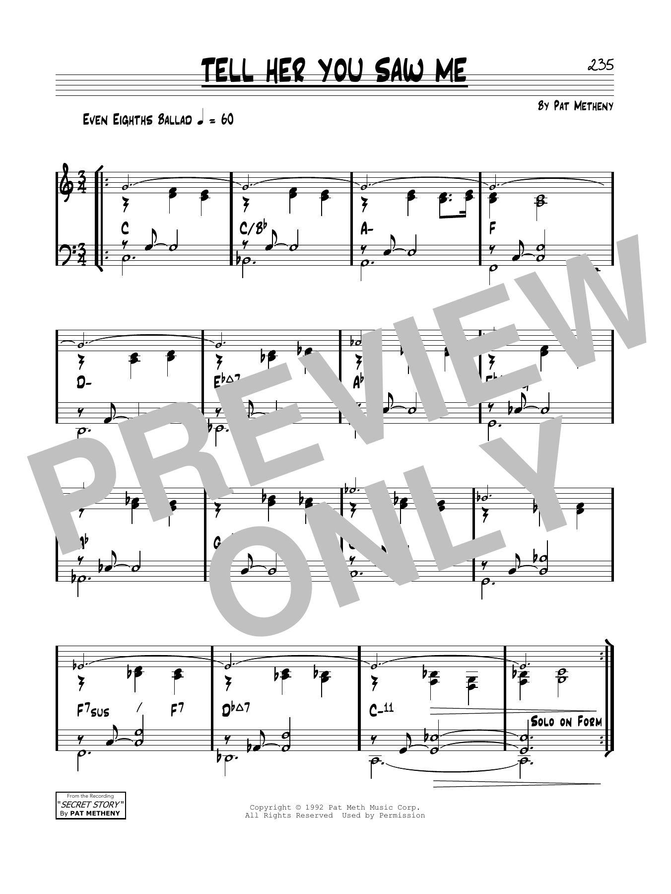 Pat Metheny Tell Her You Saw Me Sheet Music Notes & Chords for Real Book – Melody & Chords - Download or Print PDF