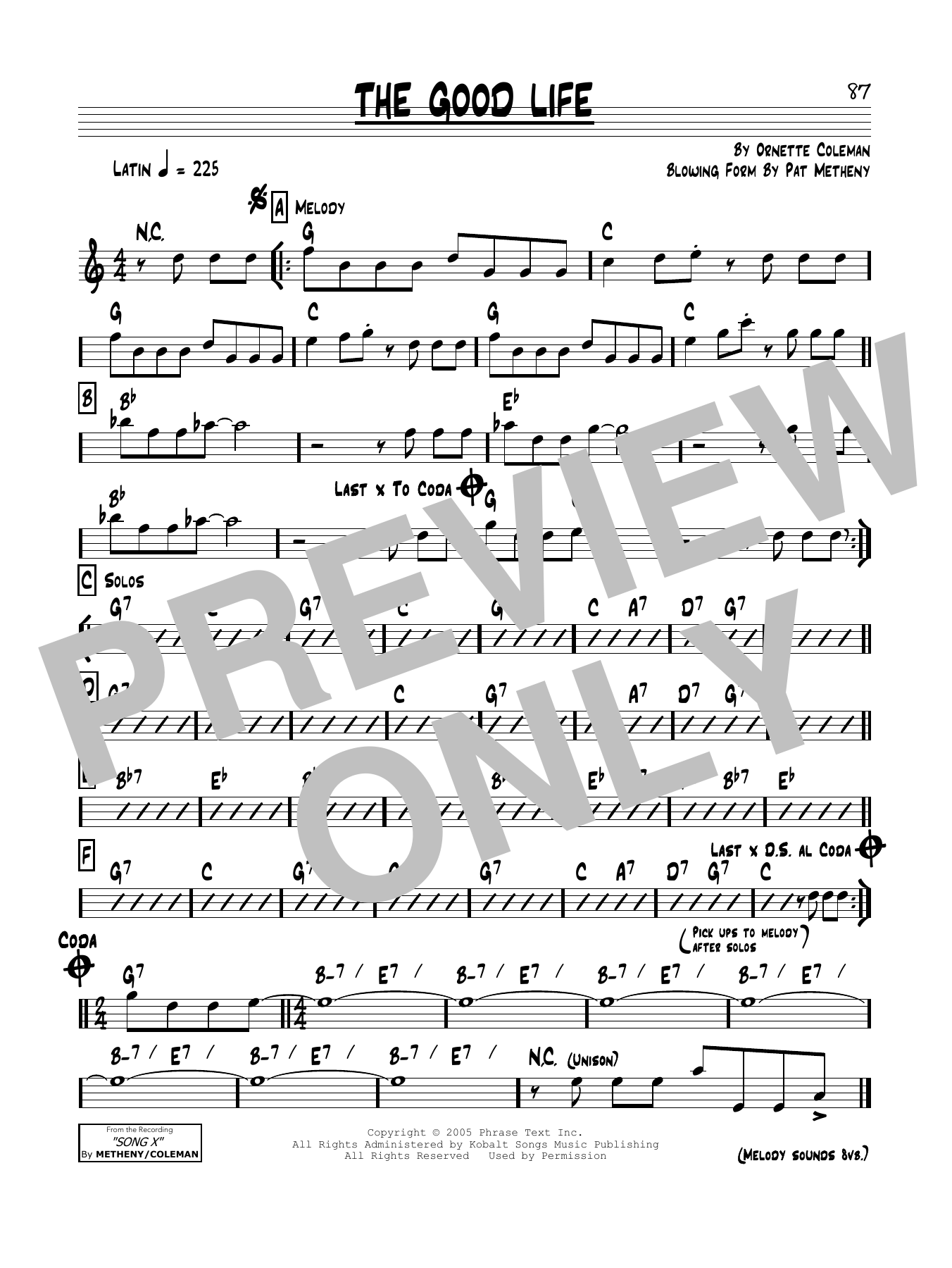 Pat Metheny The Good Life Sheet Music Notes & Chords for Real Book – Melody & Chords - Download or Print PDF