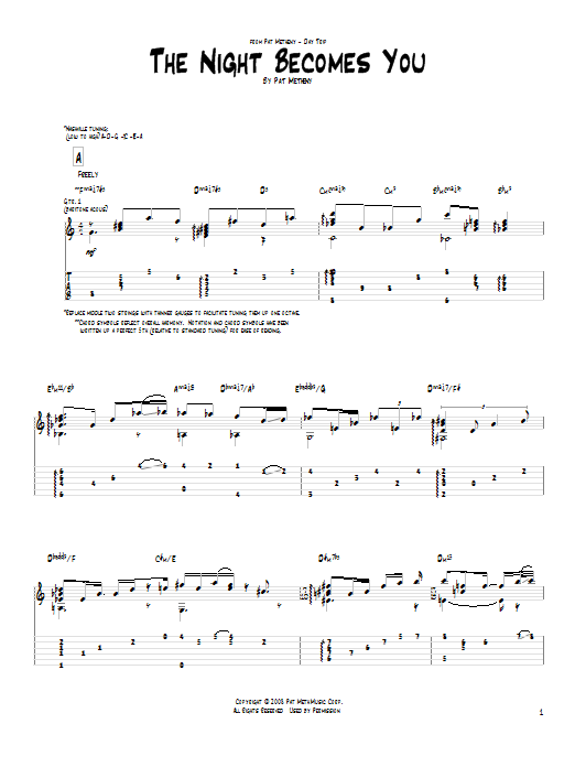 Pat Metheny The Night Becomes You Sheet Music Notes & Chords for Guitar Tab - Download or Print PDF