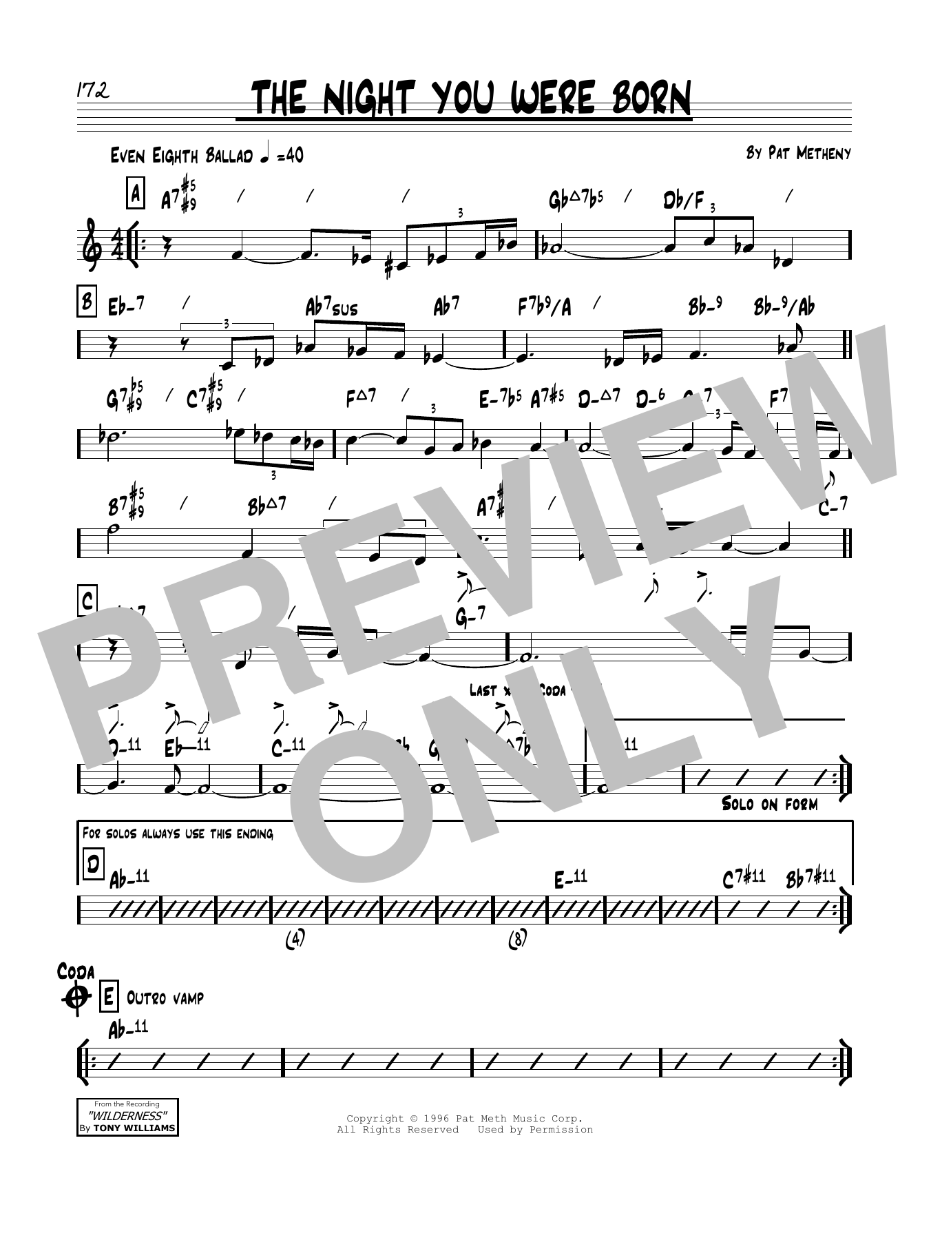Pat Metheny The Night You Were Born Sheet Music Notes & Chords for Real Book – Melody & Chords - Download or Print PDF