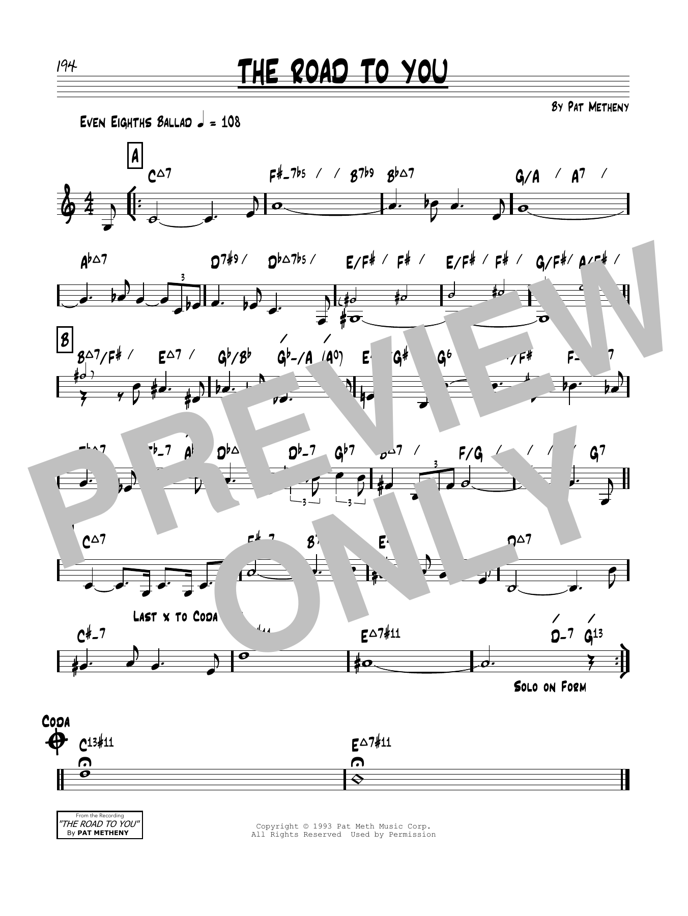 Pat Metheny The Road To You Sheet Music Notes & Chords for Real Book – Melody & Chords - Download or Print PDF