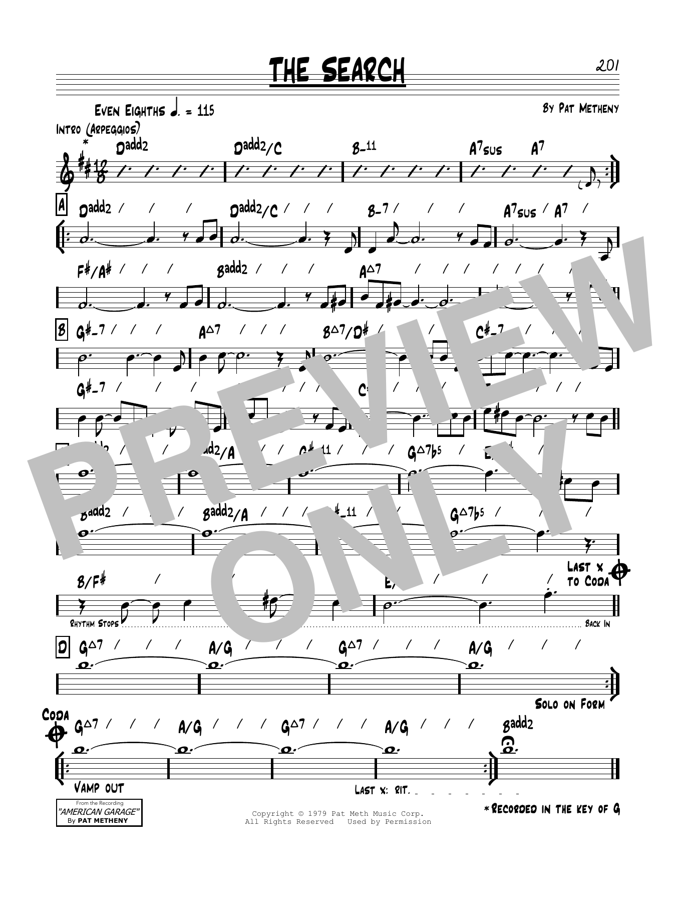 Pat Metheny The Search Sheet Music Notes & Chords for Real Book – Melody & Chords - Download or Print PDF