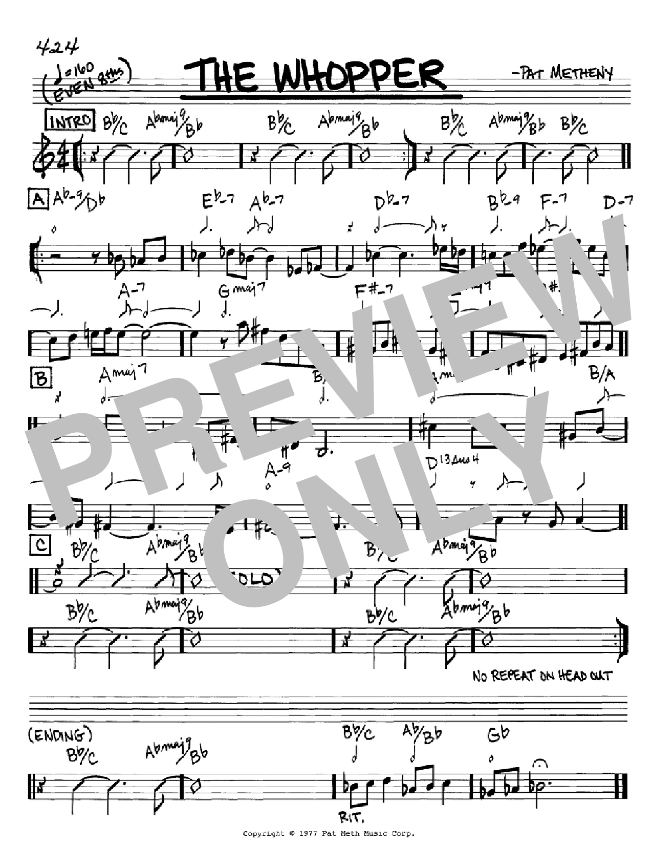 Pat Metheny The Whopper Sheet Music Notes & Chords for Real Book - Melody & Chords - C Instruments - Download or Print PDF