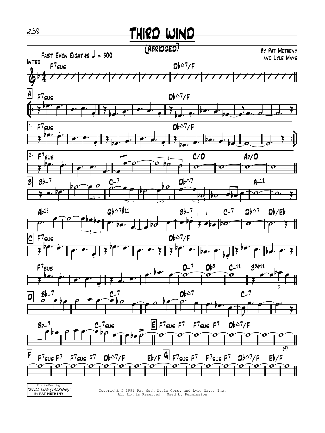 Pat Metheny Third Wind Sheet Music Notes & Chords for Real Book – Melody & Chords - Download or Print PDF