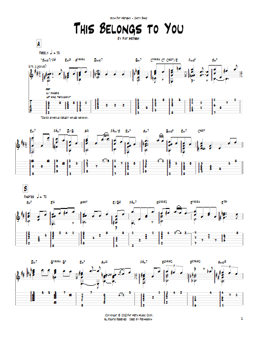 Pat Metheny This Belongs To You Sheet Music Notes & Chords for Guitar Tab - Download or Print PDF