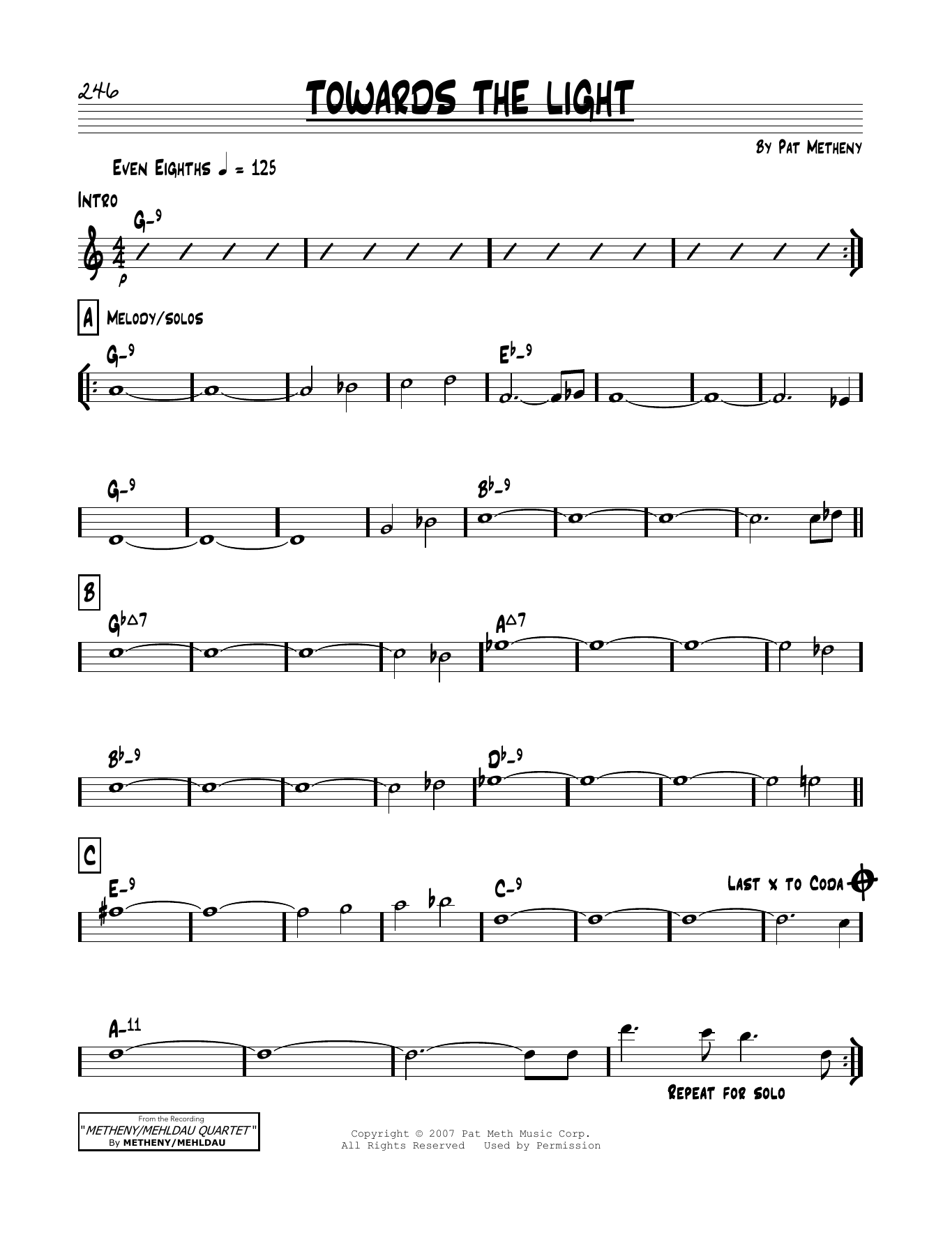 Pat Metheny Towards The Light Sheet Music Notes & Chords for Real Book – Melody & Chords - Download or Print PDF