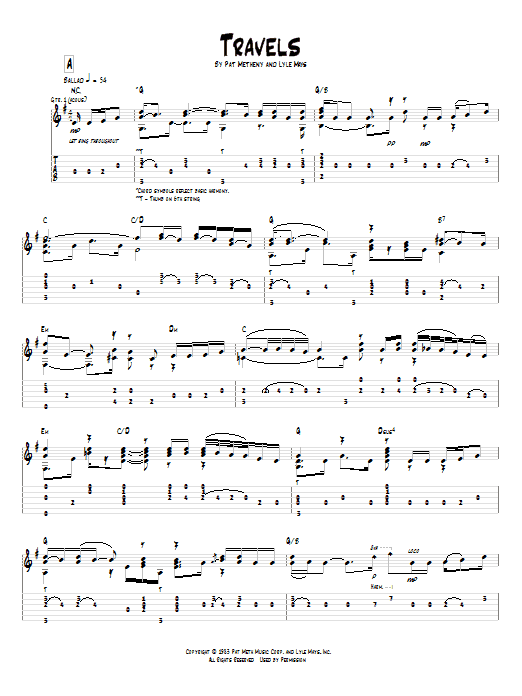 Pat Metheny Travels Sheet Music Notes & Chords for Guitar Tab - Download or Print PDF